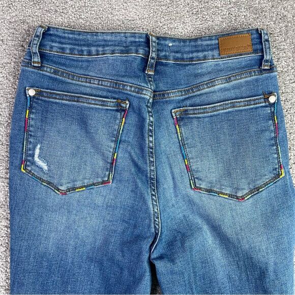 Judy Blue Jeans Women's 7/28 Blue Skinny High Rise Dark Denim Distressed - Picture 4 of 12